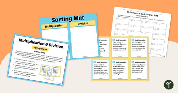 Go to Multiplication and Division — Word Problem Solving and Sorting Cards teaching resource