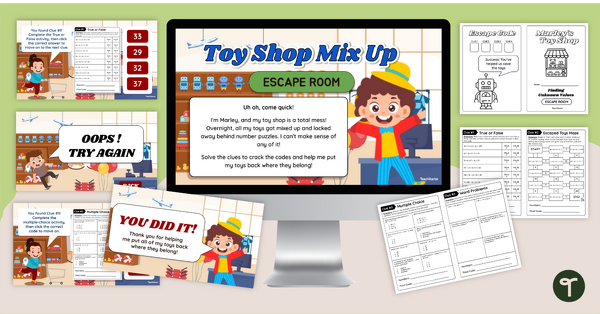 Go to Toy Shop Mix-Up: Finding Unknown Values Escape Room teaching resource