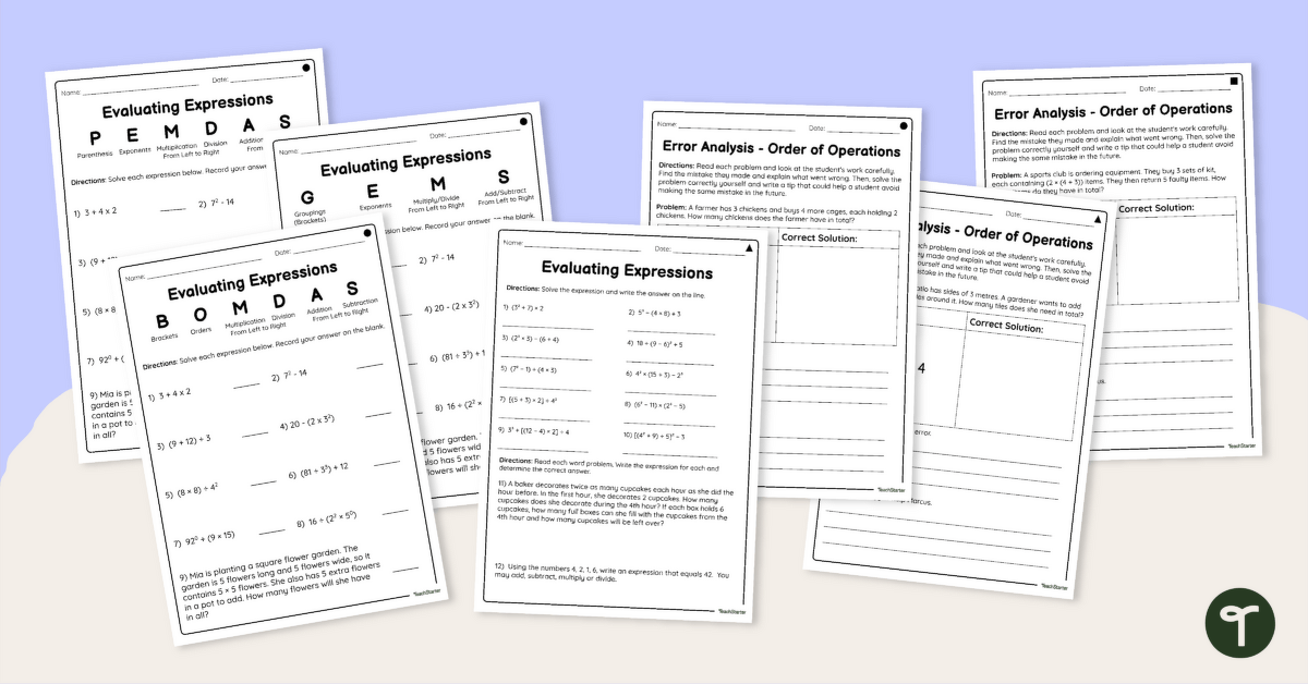 Finding Unknowns with Brackets and Order of Operations Worksheet Pack teaching resource