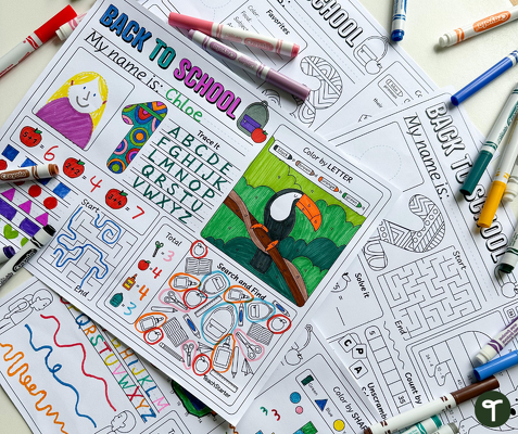 Back to School Activity Mats - K-5 teaching resource