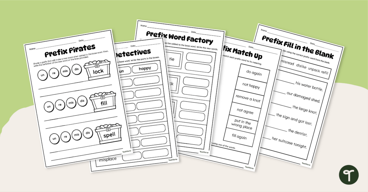 Prefix Worksheet Pack - Year 2 teaching resource