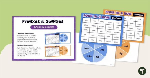 Go to Prefixes and Suffixes Four in a Row Game teaching resource