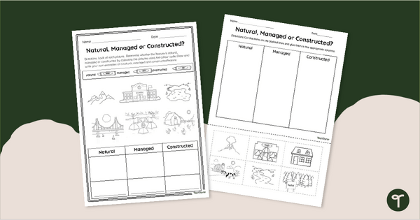 Go to Natural, Managed or Constructed Features Worksheet Pack teaching resource