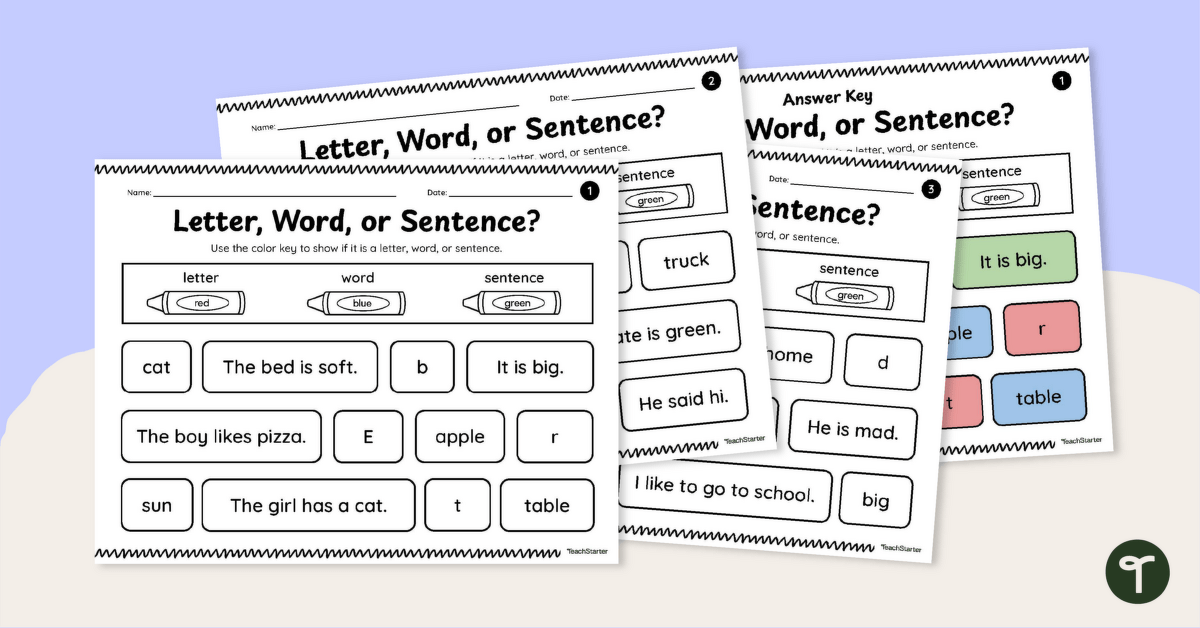 Letter, Word or Sentence Activity Pack teaching resource