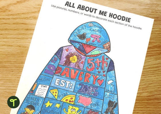 All About Me Hoodie Activity teaching resource