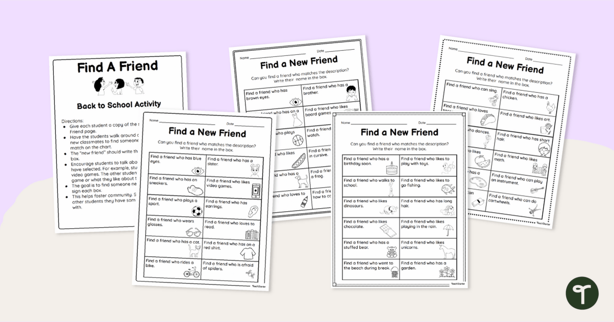 Find a Friend - Intermediate Back to School Activity teaching resource