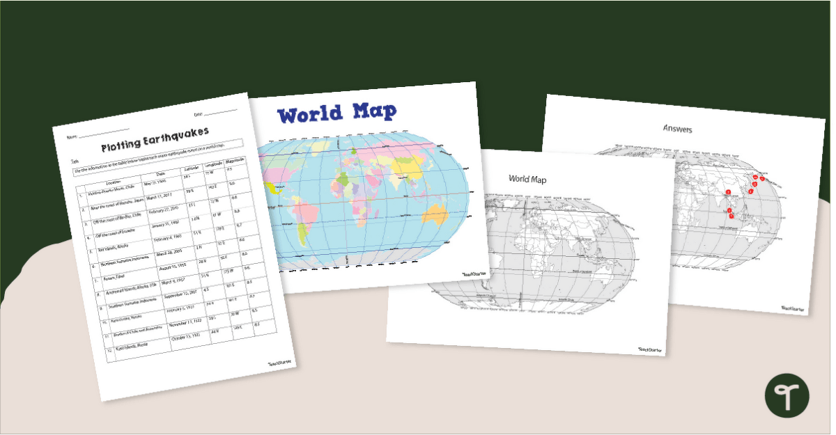 Plotting Earthquakes Worksheet & Map Activity teaching resource