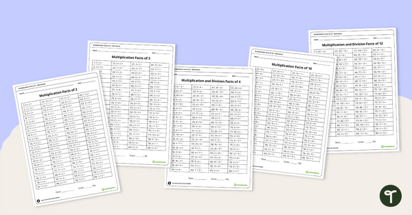 Image of Multiplication and Division Speed Drill Worksheets – Facts 2-12