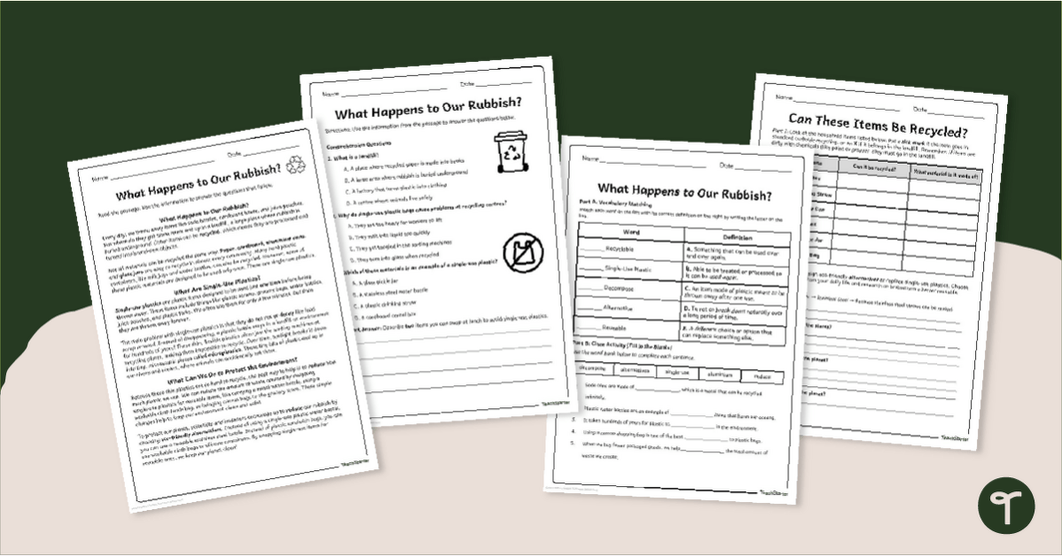 Alternatives to Single Use Plastics - Worksheet Pack teaching resource