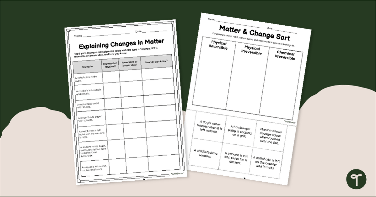 Changes in Matter Worksheets (5-6) teaching resource