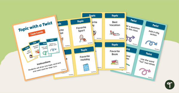 Go to Speech Topics with a Twist Cards teaching resource