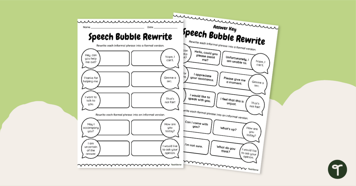 Speech Bubble Rewrite - Formal and Informal Worksheet teaching resource