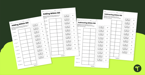 Go to Adding and Subtracting with Strip Diagram Cut and Paste Worksheet teaching resource