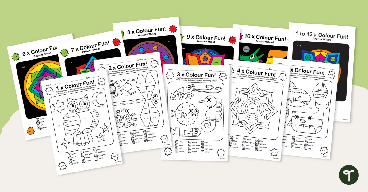 Colour by Numbers Multiplication — Facts 1-12 teaching resource