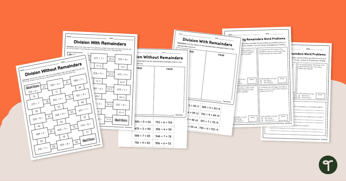 5th Grade Division Worksheet Pack teaching resource