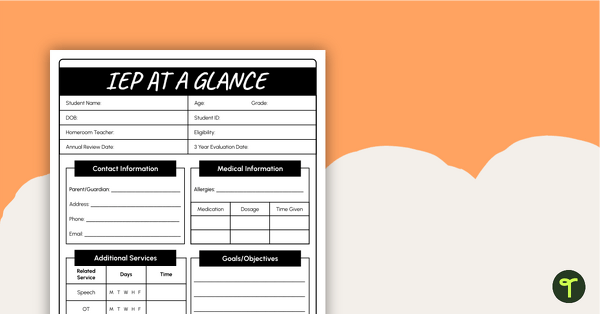 Go to IEP at a Glance - Template teaching resource