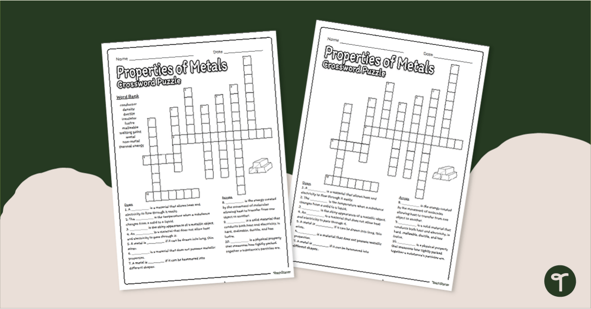 Physical Properties of Metals Crossword Puzzle teaching resource
