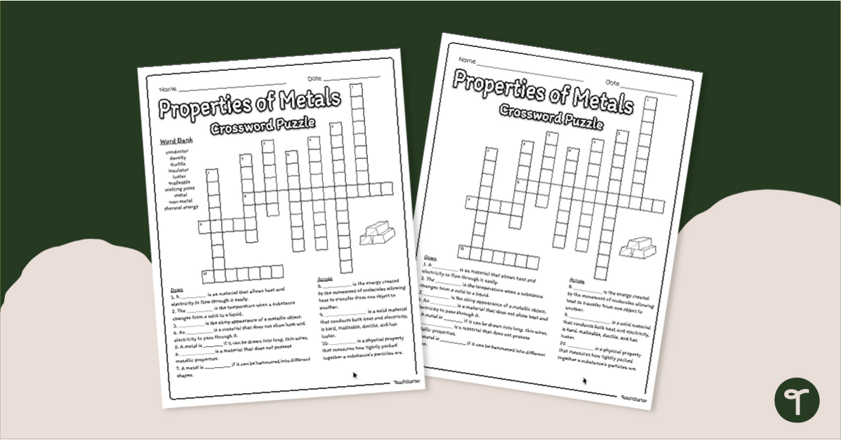 Physical Properties of Metals Crossword Puzzle teaching resource