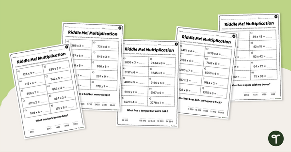 Go to Riddle Me! Multiplication Algorithm Worksheets teaching resource