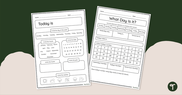 Go to Today Is…Calendar Worksheet Set teaching resource