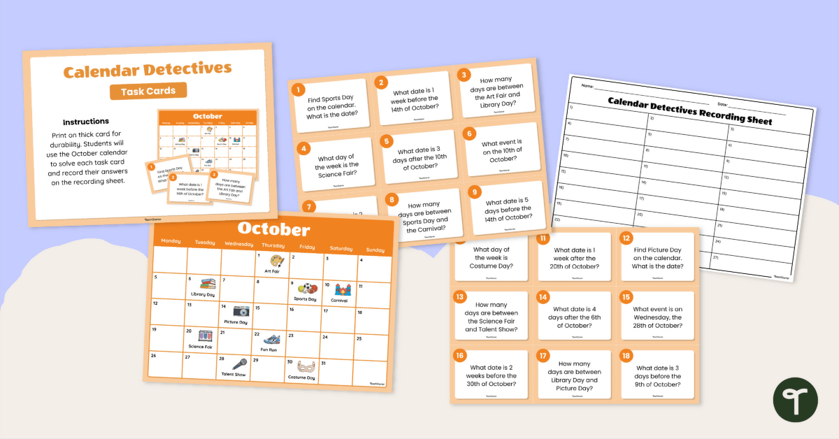 Using a Calendar Detective Task Cards teaching resource