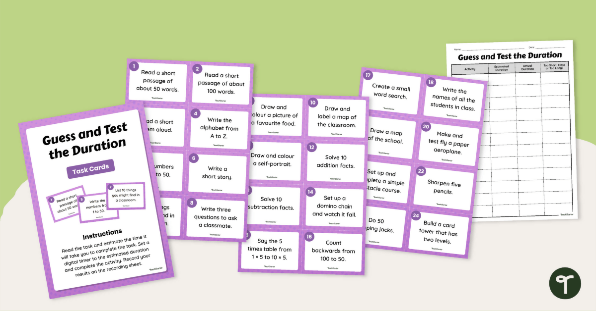 Guess and Test Duration Task Cards Activity teaching resource