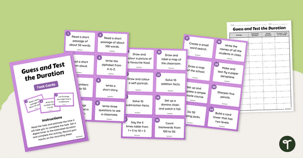 Go to Guess and Test Duration Task Cards Activity teaching resource