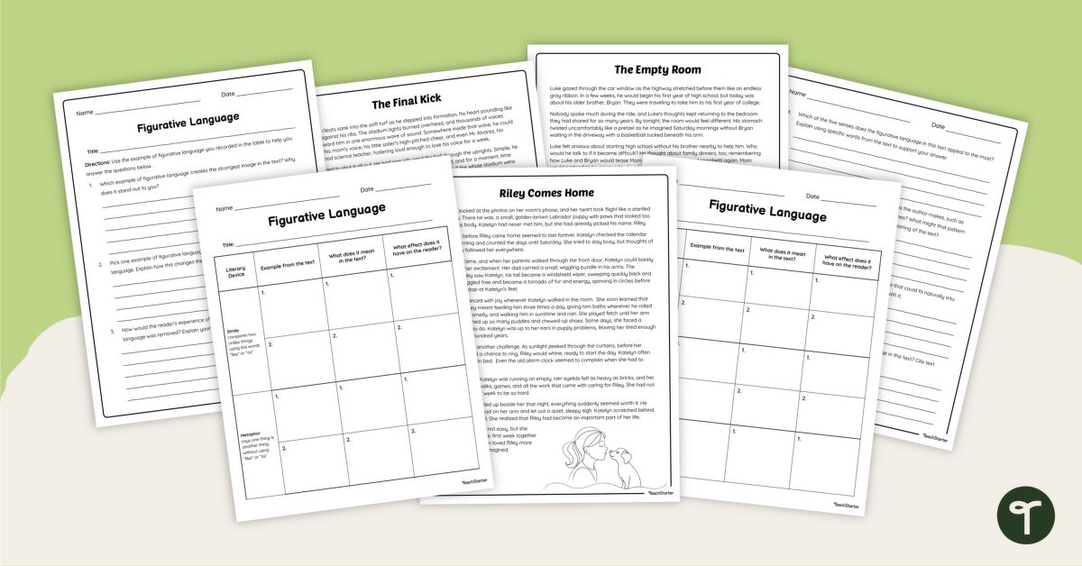 Analyzing Figurative Language in Literature Worksheets teaching resource