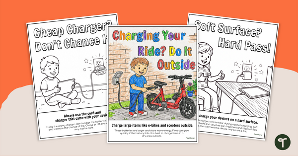Go to Fire Prevention - Safe Charging Coloring Pages teaching resource