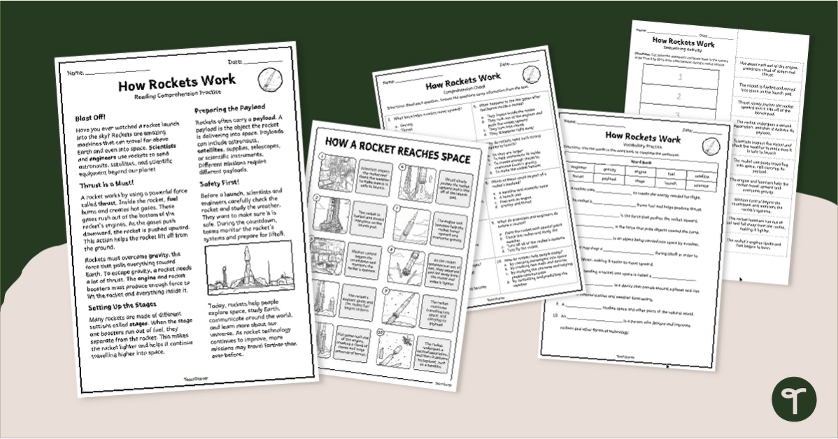 How Rockets Work - Reading Comprehension Worksheet Pack teaching resource