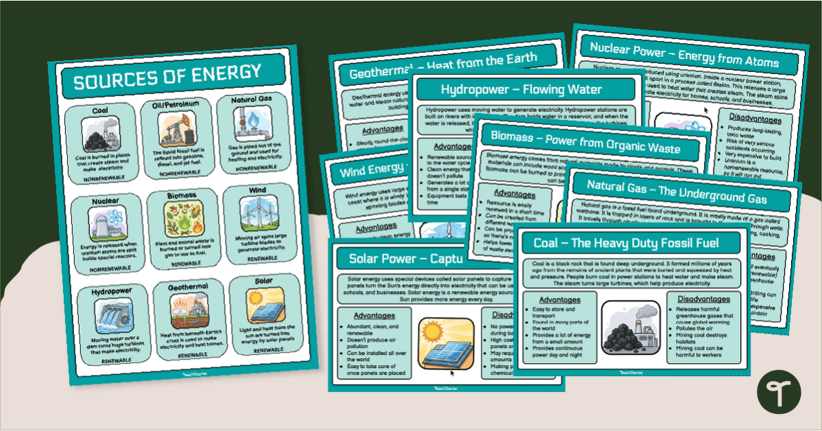 Renewable & Nonrenewable Energy Posters teaching resource