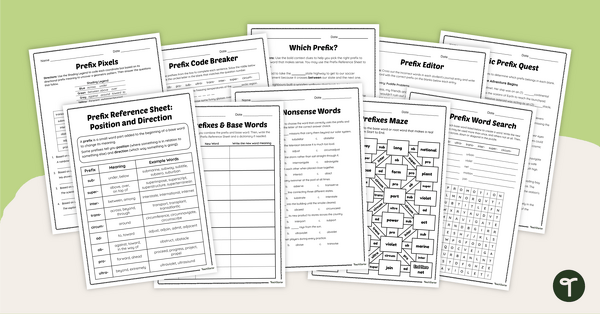 Go to Directional and Positional Prefixes Worksheet Pack teaching resource