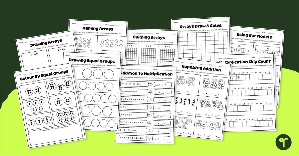 Year 2 Multiplication Strategies Worksheet Pack teaching resource