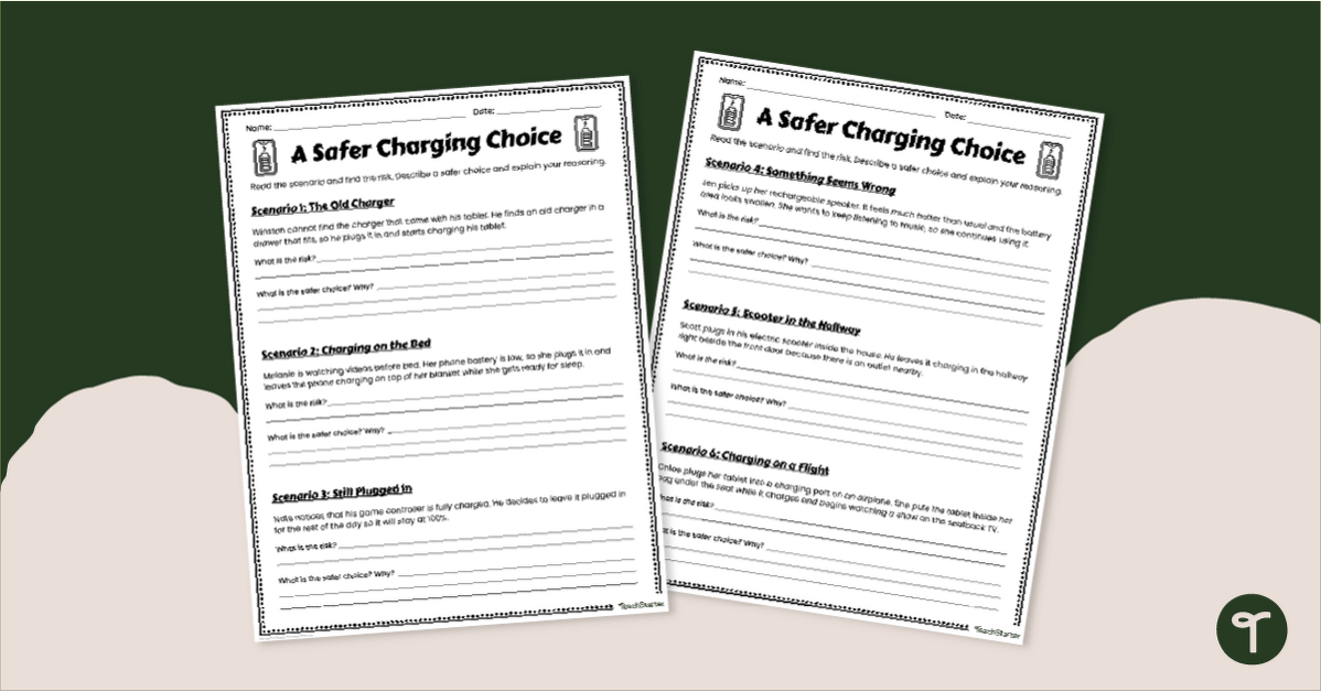 Charging Safety Scenario Worksheet teaching resource