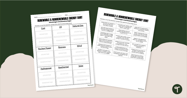 Go to Renewable and Nonrenewable Energy Source Sort teaching resource
