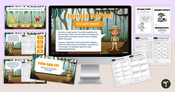 Go to Multiplication Facts Jungle Safari Escape Room teaching resource