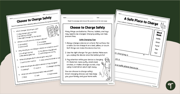 Go to Charging Safety Comprehension Worksheets - Grade 1 teaching resource