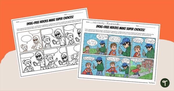 Go to Be a Drug-Free Hero Comic Strip Template teaching resource