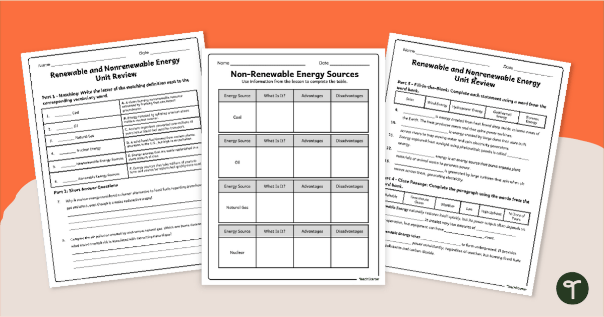 Alternative Energy Source Worksheets teaching resource