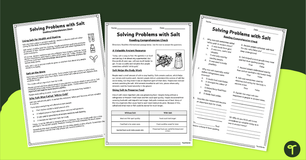 Go to Solving Problems With Salt - Comprehension Worksheets teaching resource