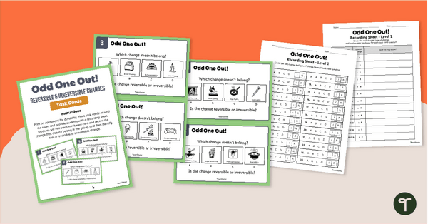 Go to Odd One Out - Reversible & Irreversible Change Task Cards teaching resource