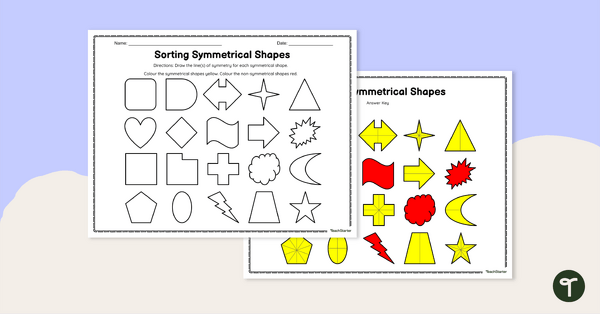 Go to Sorting Symmetrical Shapes Worksheets teaching resource