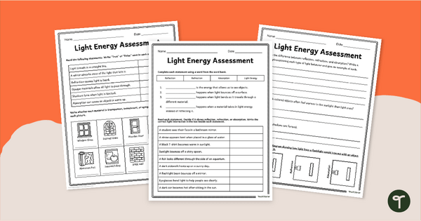 Go to Light Energy Unit Test teaching resource