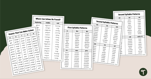 Go to Multisyllabic Words with a Schwa Lists  teaching resource