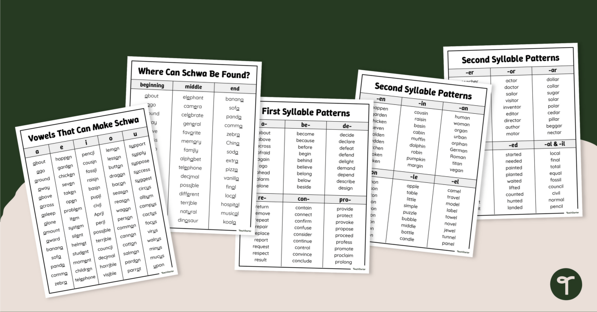 Multisyllabic Words with a Schwa Lists teaching resource