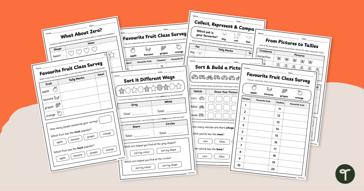 Collecting and Organising Data Worksheet Pack teaching resource