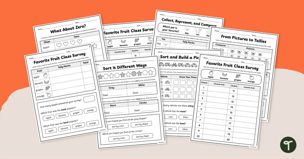 Collecting and Organizing Data Worksheet Pack teaching resource