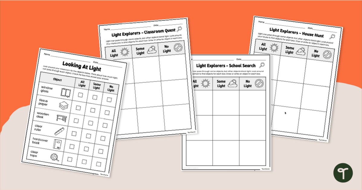 Light Interactions Scavenger Hunt Pack teaching resource