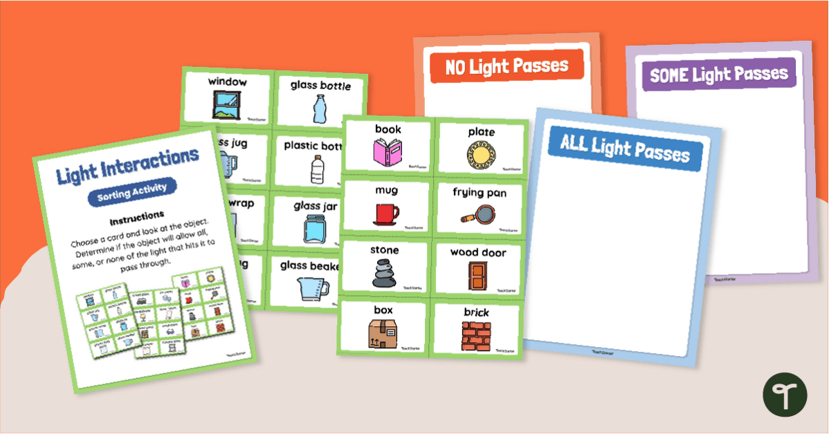 Light Interactions Sorting Activity (K) teaching resource