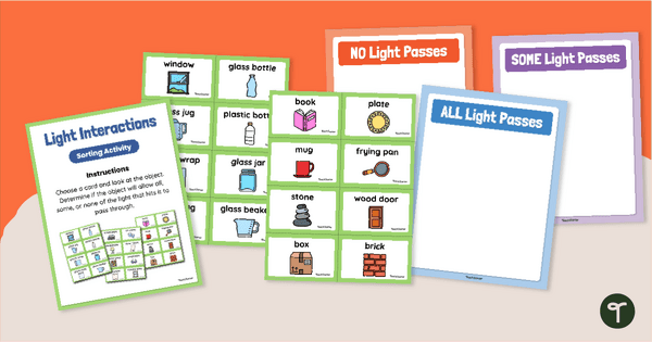Go to Light Interactions Sorting Activity (K) teaching resource